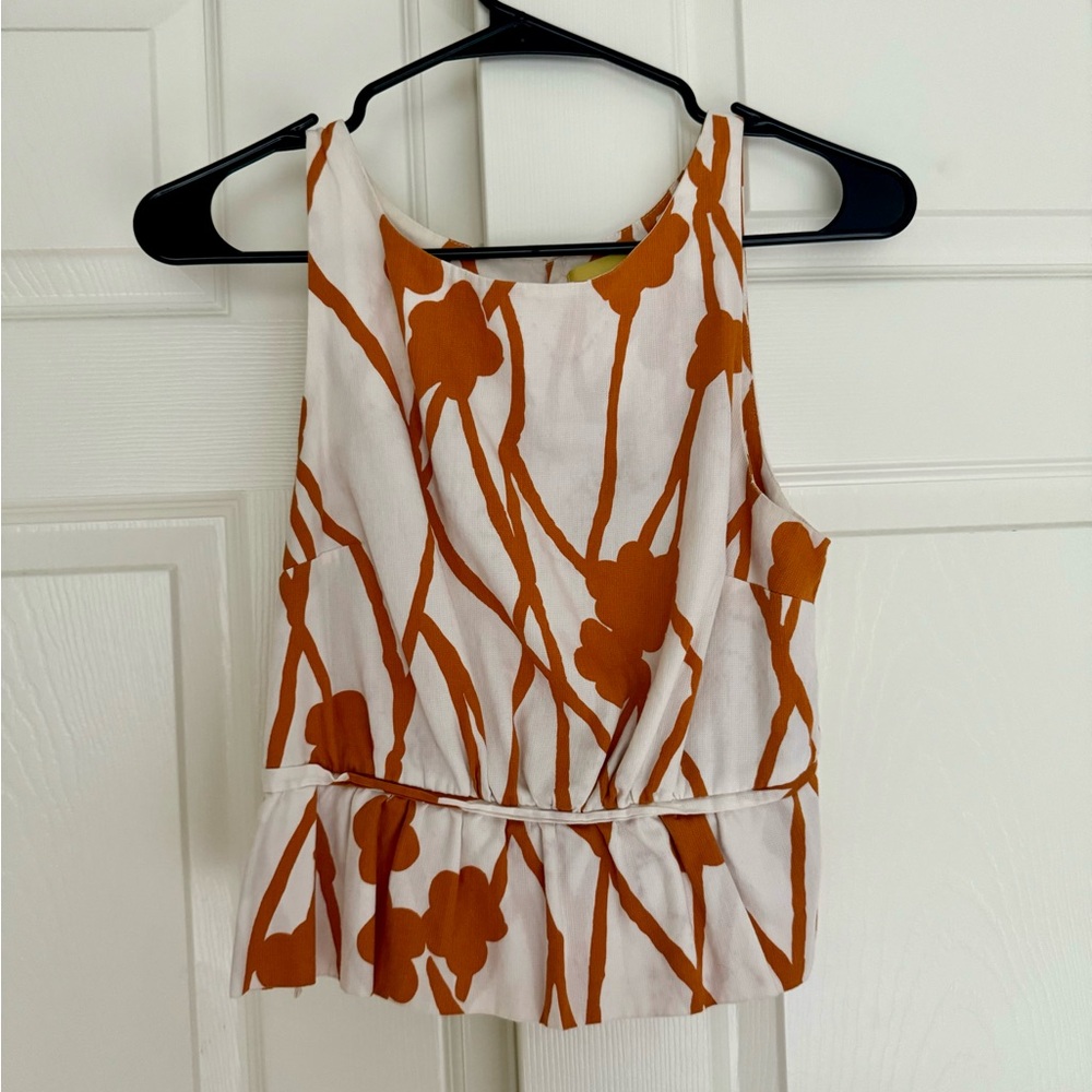 Anthropologie White and Orange Floral Blouse